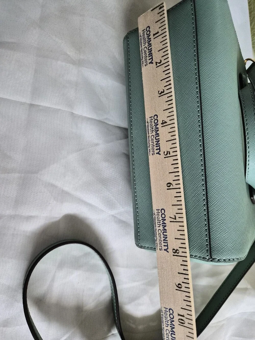 Tory Burch Light Blue Mini Saffiano Satchel with Gold Hardware